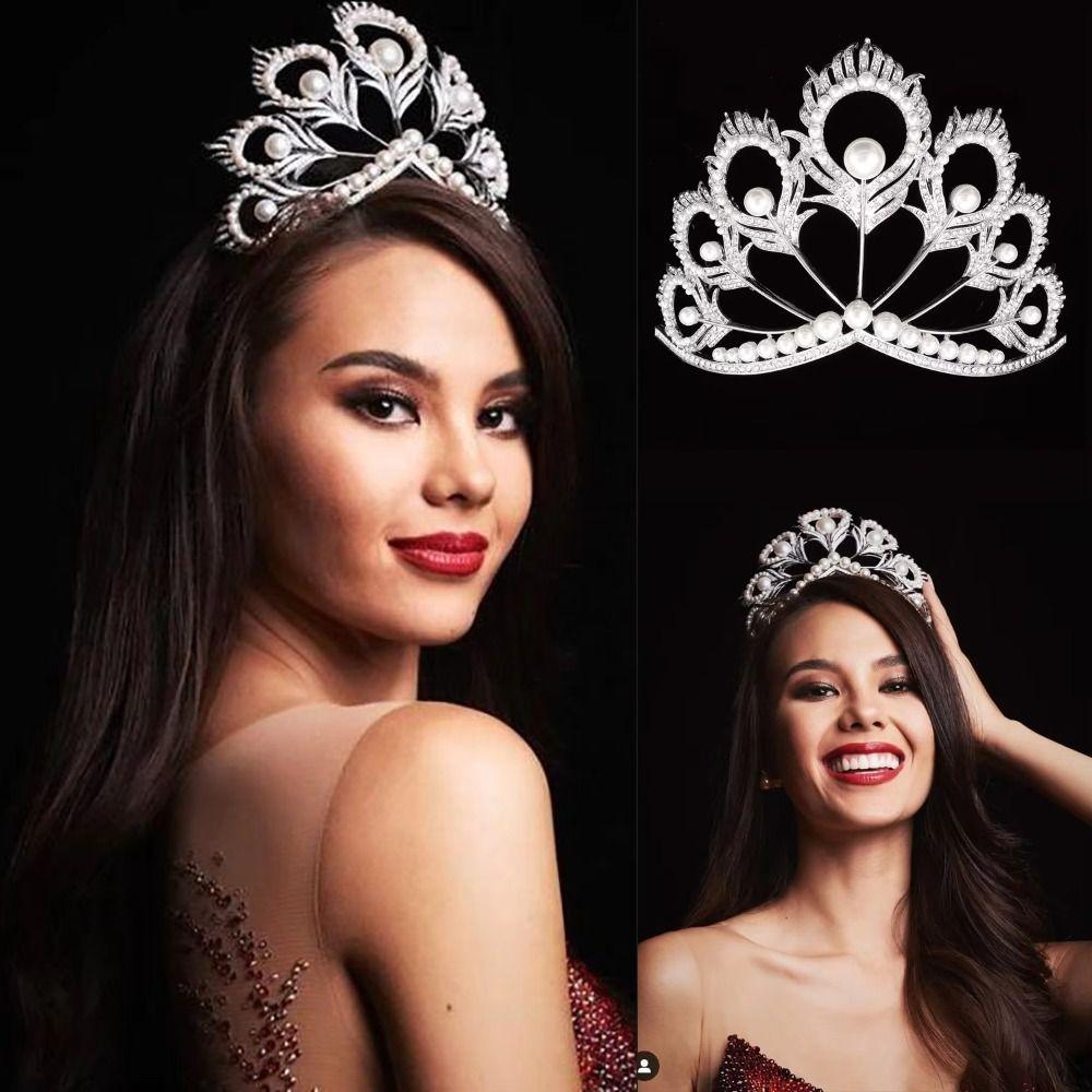 Head Accessories Crystal Pearl Headband Round Pearl Crown Jewelry Headpiece Miss Universe