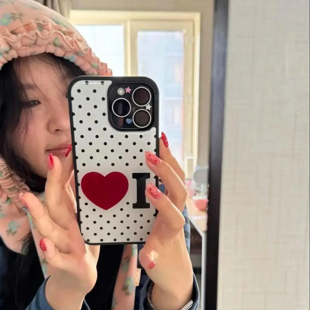 Korean Retro Wave Point Love i love Personalized Drop Glue Phone Case for iPhone 17 AIR 16 15 14 13 12 11 PRO MAX PLUS Y2K Cover