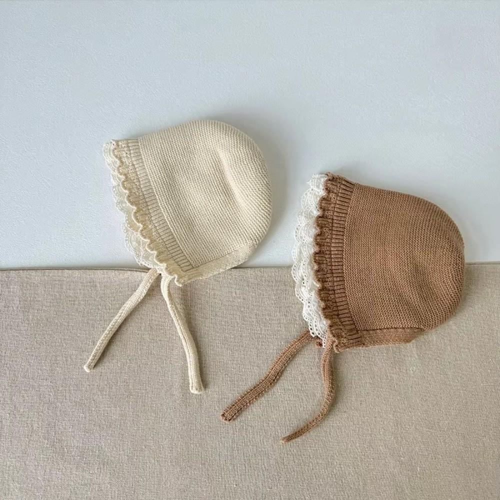 Ruffle Lace Ear Protection Cap Solid Color Knitted Wool Hat New Autumn Winter Cap Boys Girls