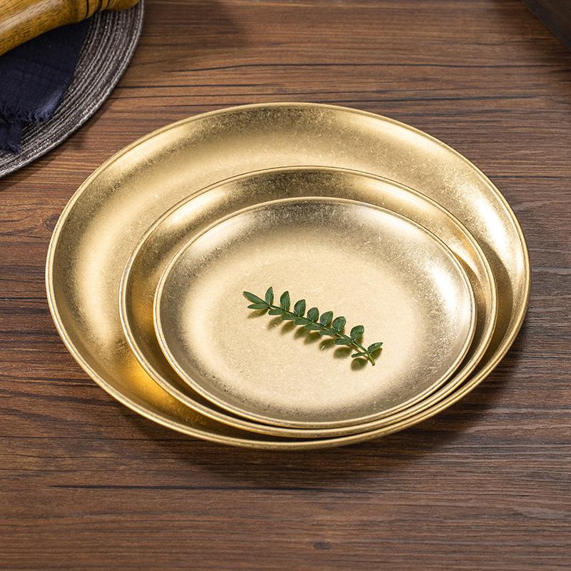 Vintage Korean Style Round Stainless Steel Plates Multi-Purpose Serving Trays Bone Dishes for Dessert Cake Coffee Tableware