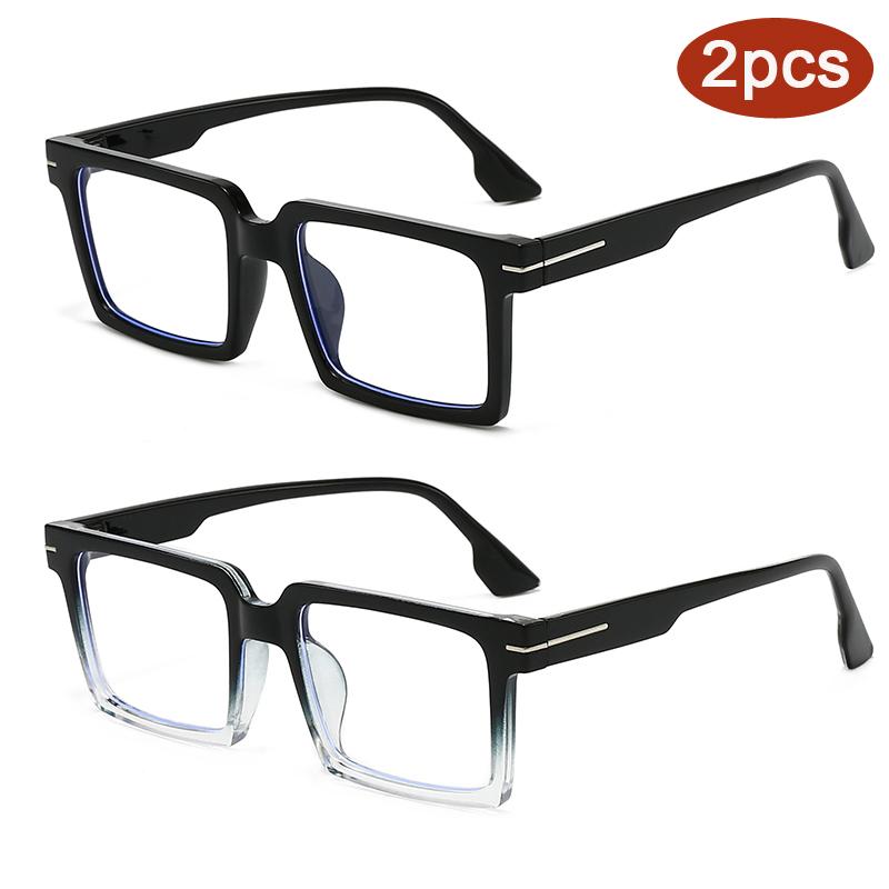2pcs Fashion Square Anti-Blue Light Computer Eyewear Minimalist Optical Eye Glasses with Metal Frame Luxury Eyewear Unisex