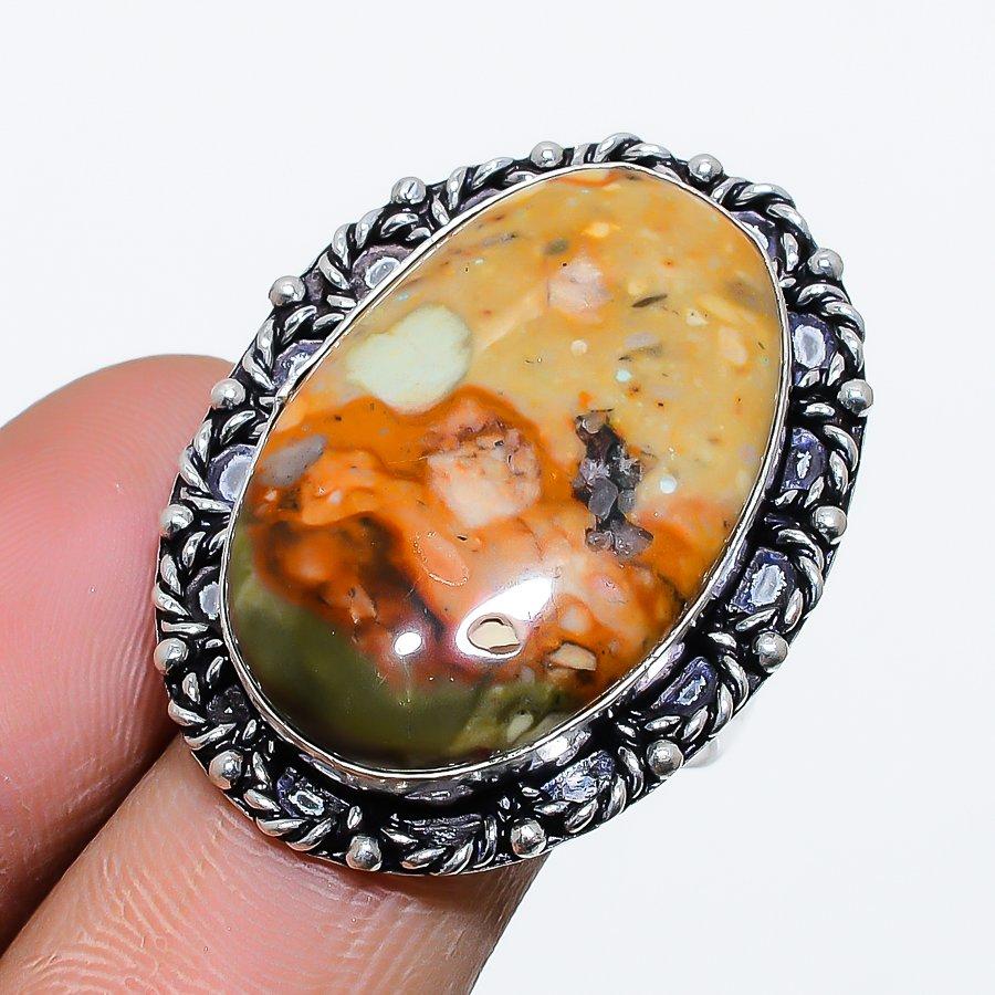 Landscape Jasper Gemstone Handmade 925 Sterling Silver Jewelry Ring 8 SU-10009