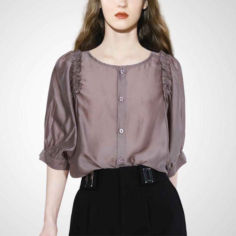 

Летняя ретро рубашка с полурукавом, молодящая Gray purple M