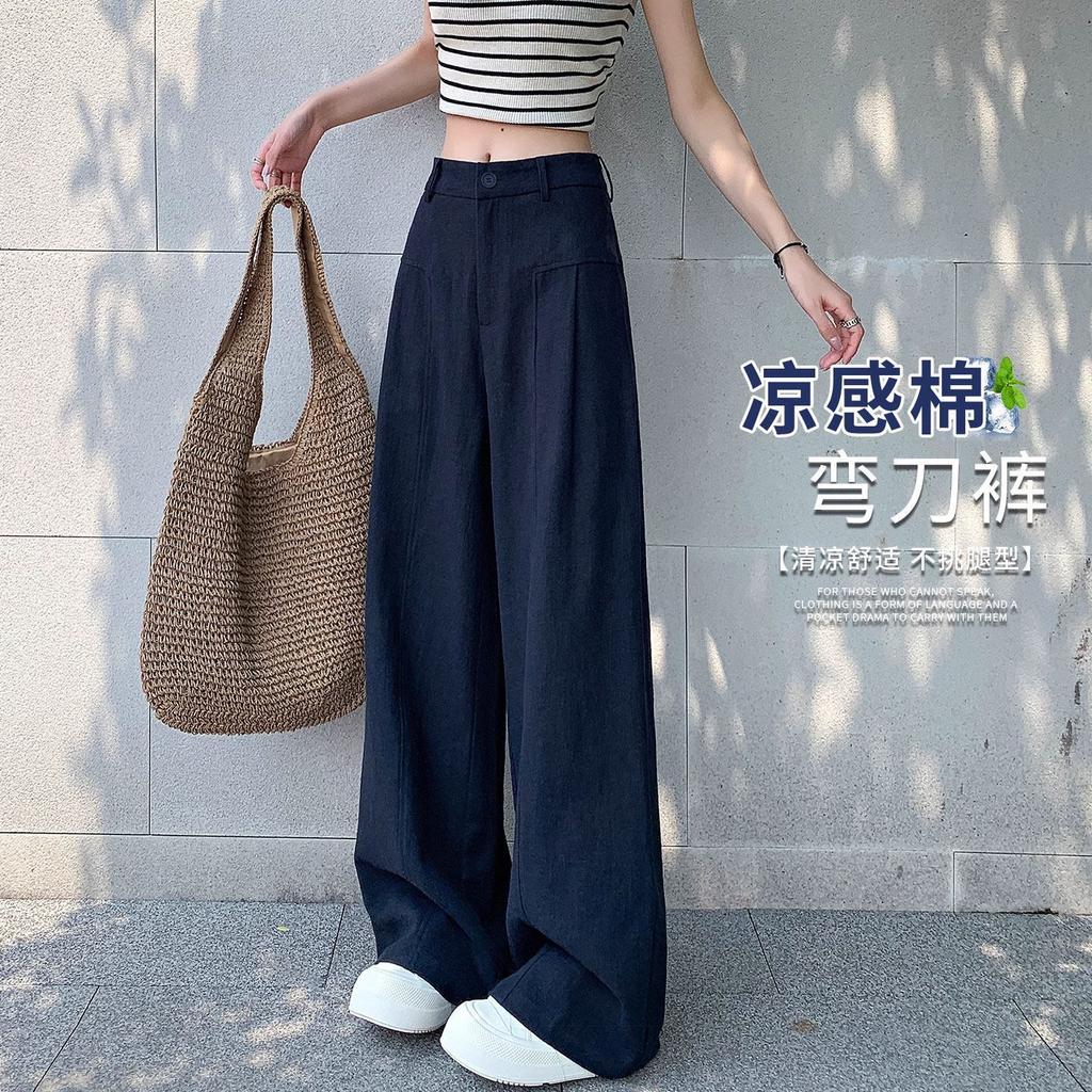 Women's High Waist Wide Leg Pants Straight Leg Linen Tencel Trousers Summer Thin Loose Draped Lazy Commute Suit Pants