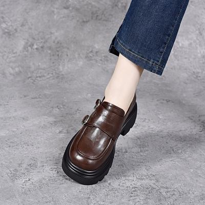 Damen College-Stil Klettverschluss Halbschuhe mit dicker Sohle wasserdicht Tisch Dicke Absätze kleine einzelne Schuhe