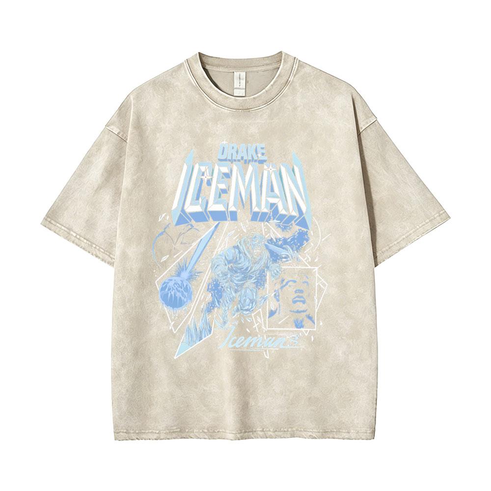 Hot Sale Rapper Drake ICEMAN Washed Vintage Tshirt Men Women Hip Hop Fashion Trend T Shirts Tops Male Summer Oversized Tshirts