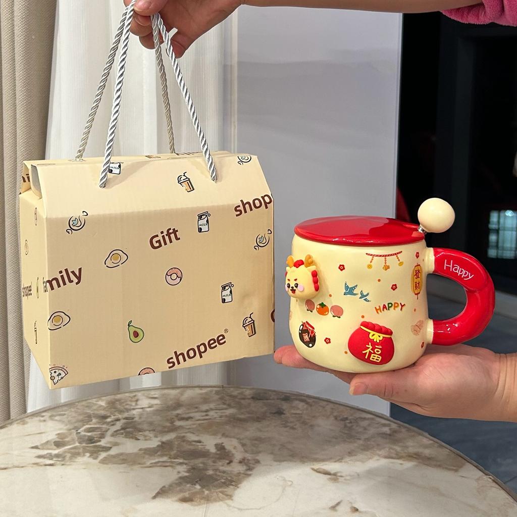 New Year's Day Gift for Girls Year of The Dragon Cup Small Gift for Best Friends Girlfriend Practical Water Cup Creative Gift Box Mug