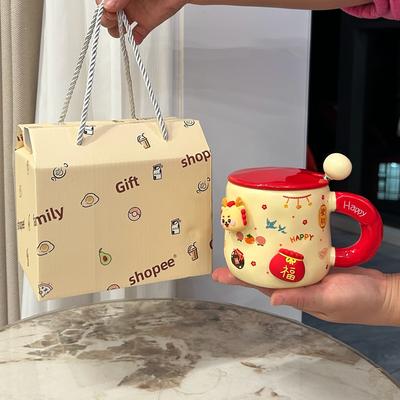 Neujahrsgeschenk für Mädchen Jahr des Drachen Tasse Kleines Geschenk für beste Freunde Freundin Praktische Wasserbecher Kreative Geschenkbox Tasse