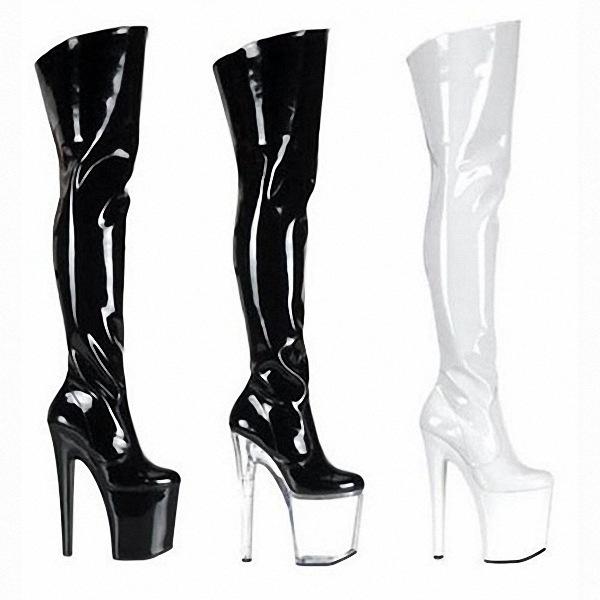 20CM High-heeled Patent Leather Women's Boots, Sky-high Knee-high Heels, Nightclub Knee-high Boots, Boots YKC