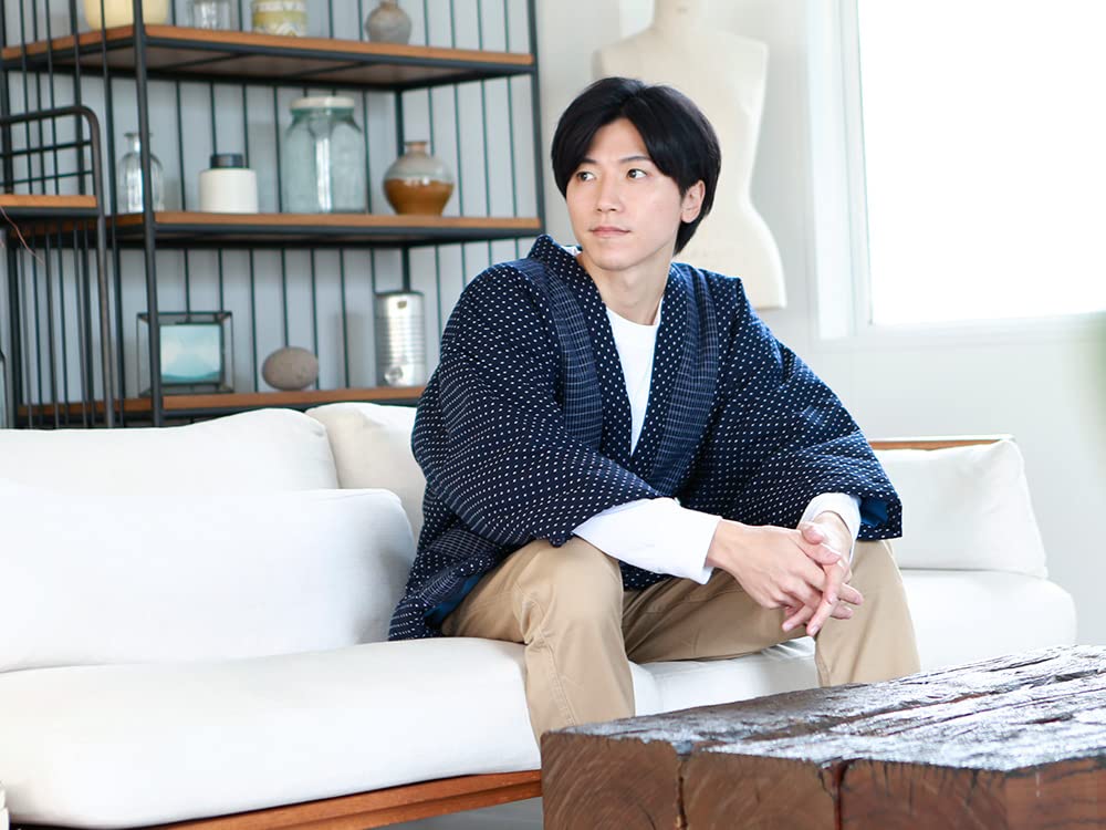 Tayutaf Hanten Made In Japan with Tsumugi Weave and Padded Fabric One Size Fits All Igeta Kasuri Navy and Men's Kurume-woven (Haten) - - (Standard,