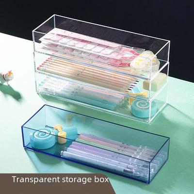 Cajón de Almacenamiento de Plástico Transparente Apilable Japonés para Escritorio, Papelería y Artículos Varios