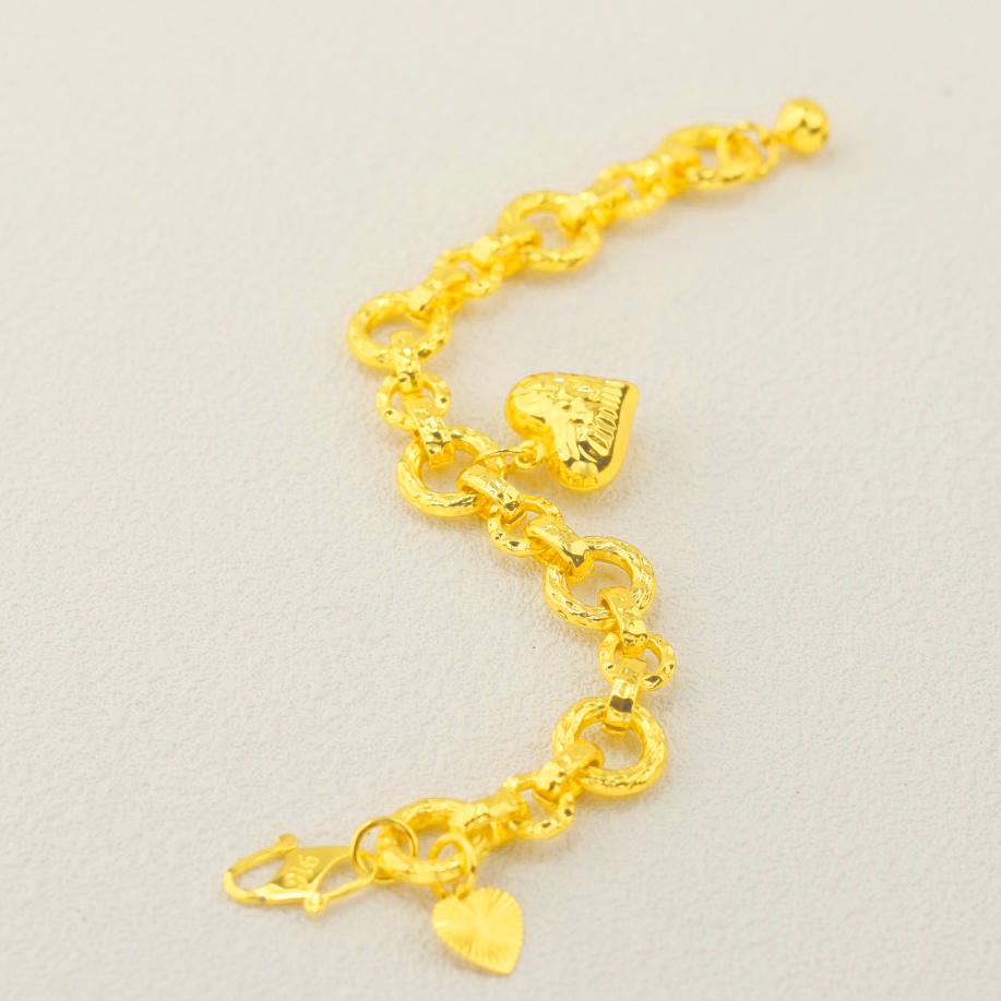 Z H Unisex 24K Gold Plated Heart Charm Bracelet Trendy Gift Personalized Classic Style Brass Jewelry