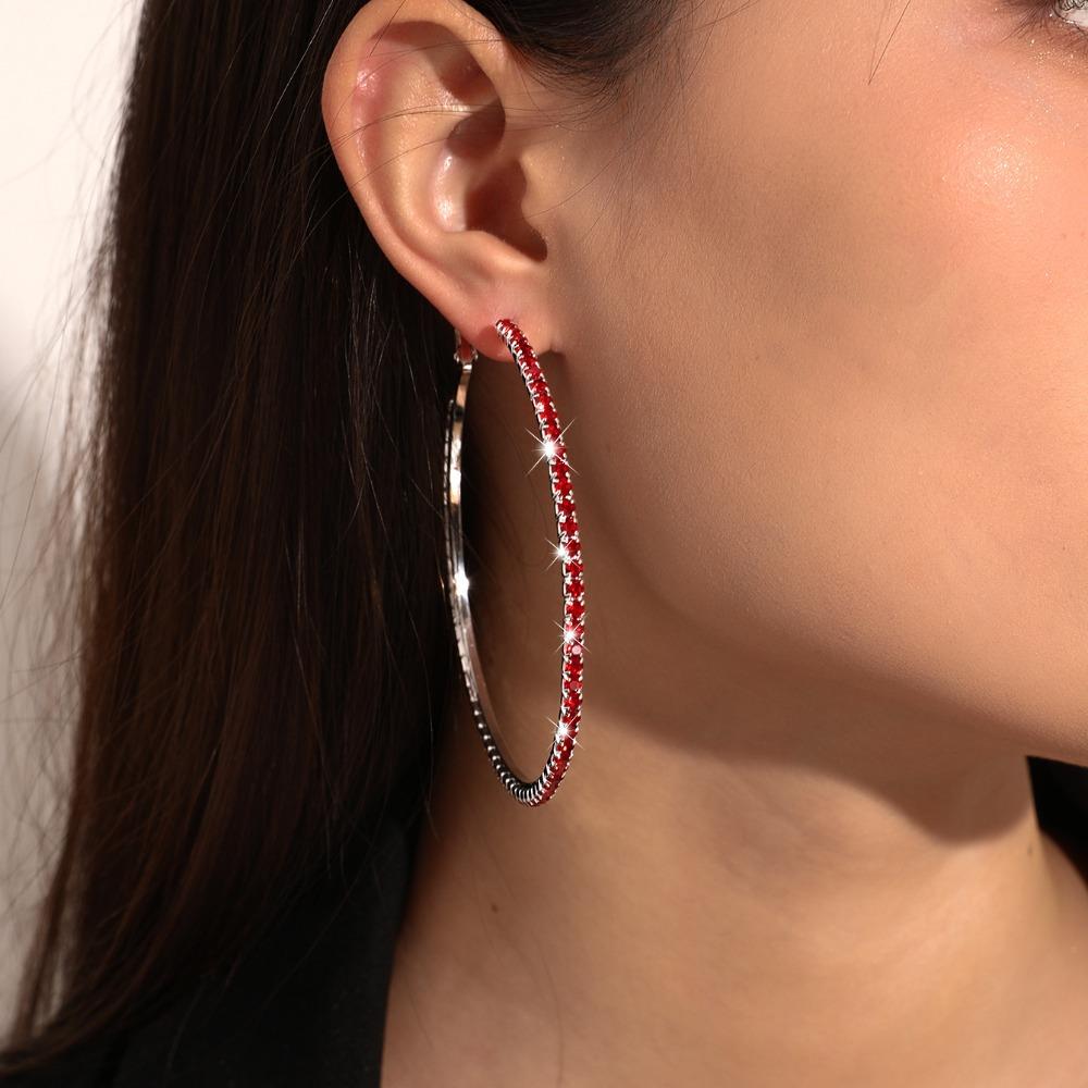 1 Pair Trendy Sparkly Rhinestone Hoop Earrings Metal 80mm Glitter Hoop Earrings Diamond Chunky Hoop Earrings Prom Event