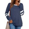 Camiseta Casual Feminina Manga Longa Gola Redonda Patchwork Color Block