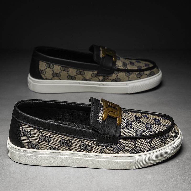 

European station casual shoes men s summer British trend one-pedal beanie shoes canvas foot cover breathable driving loafers 38 синий