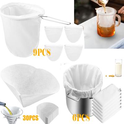 6 To 30Pcs Soy Milk Wine Filter Bag Nut Milk Bag Tea Oil Yogurt Filter Net Mesh Kitchen Food Reusable Nylon Filter Bags Strainer