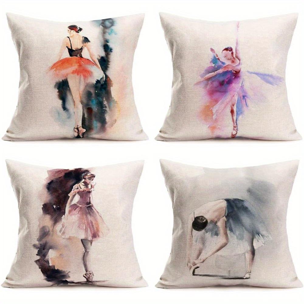 Watercolor Ballet Dancers Pattern Doublesided Printed pillow cover Short plush Suitable living rooms sofas throw cushion cover