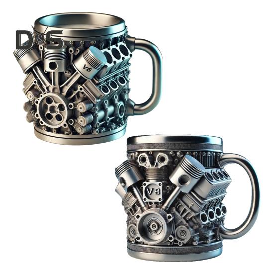 Handmade Coffee Cup V8 Engines Mug for Car Lovers Large Capacity Tea Cup Hot Beverage Mug for Home Office
