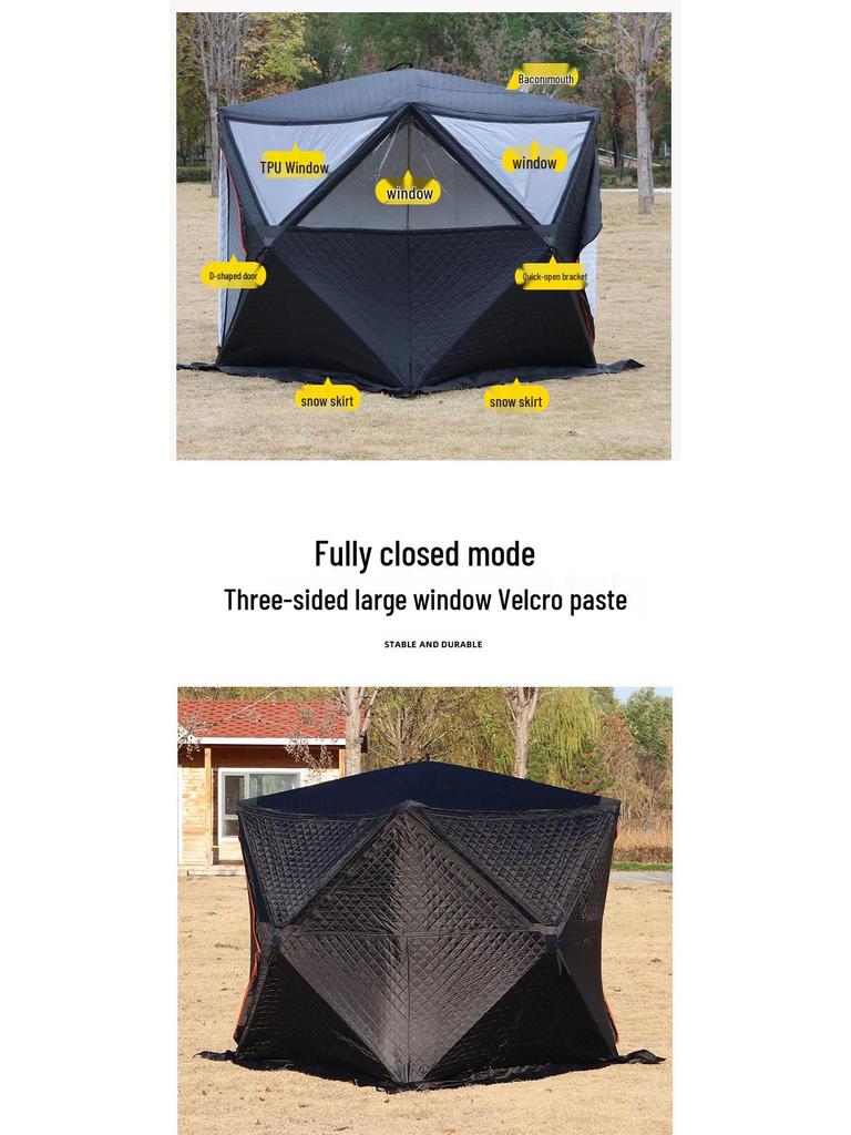 Pentagonal Winter Outdoor Sauna Tent: Portable Steam & Sweat Box for Ice Fishing and Medicinal Bath.