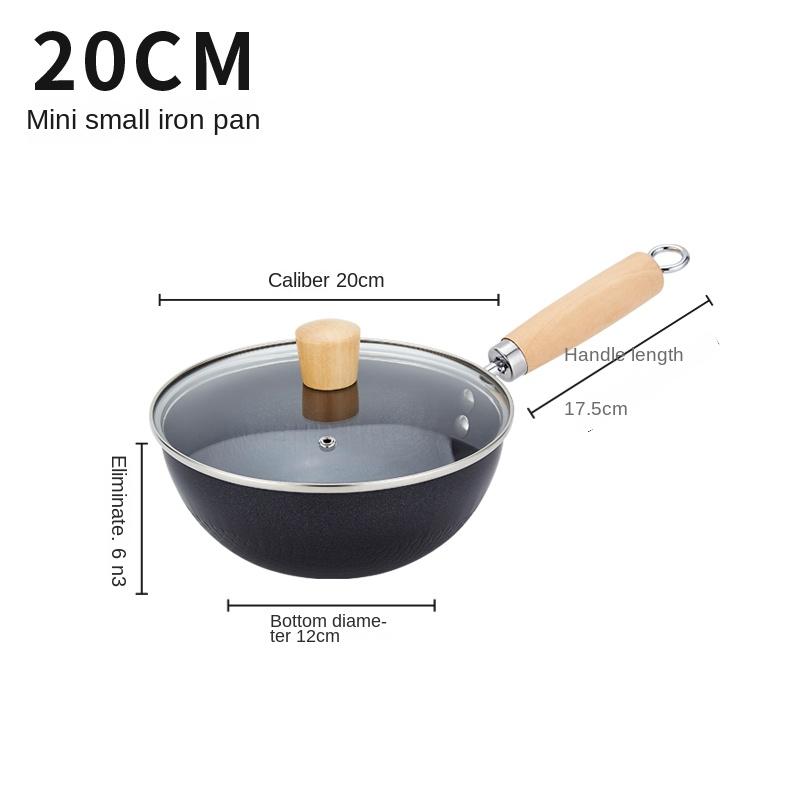 Household Frying Pan for Induction Cooker and Gas Stove, Flat Bottom Pan, Iron Wok