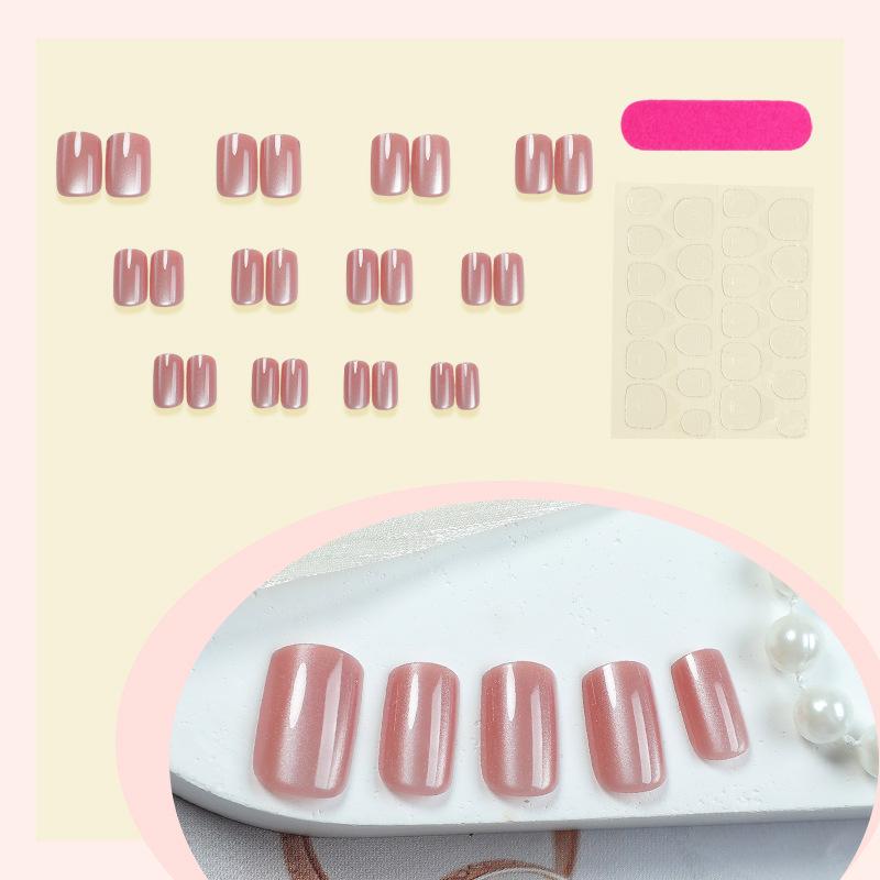 Porcelain White Cat Eye Press-On Nails: Medium-Long, Translucent Spring/Summer Manicure for Women
