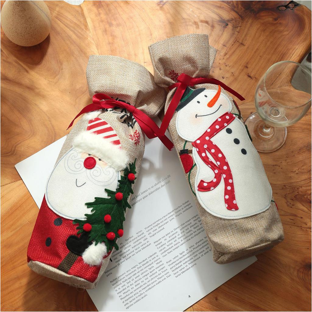 Christmas Wine Bottle Cover Bags  2Pcs Santa Snowman Wine Bottle Cover Bag Christmas Decors Party Holiday Home Decors