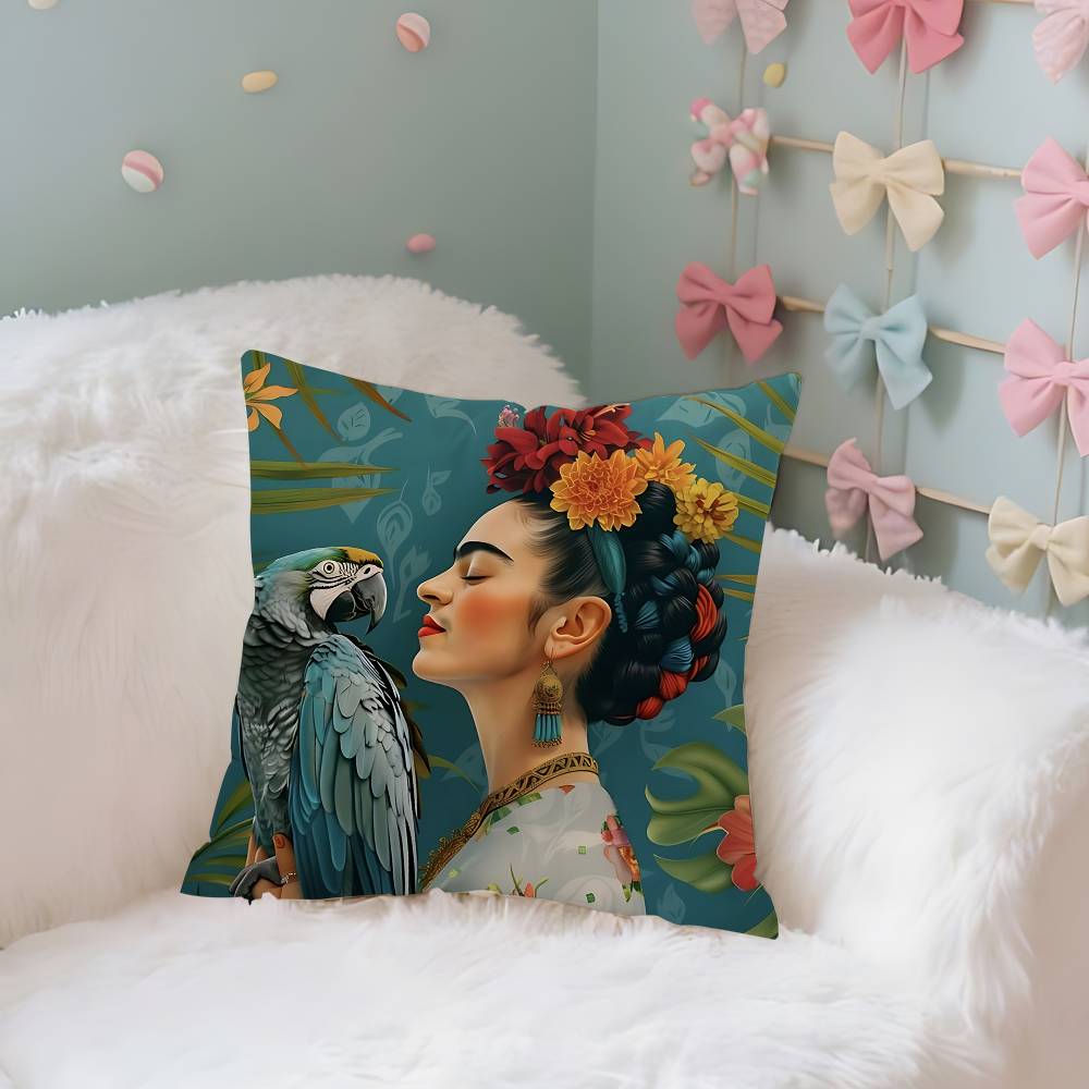 

Fridas Painting Art Case Plush Fabric Soft Pillowcase Double Sided Print Cushion Cover Household Gifts 18x18Inch