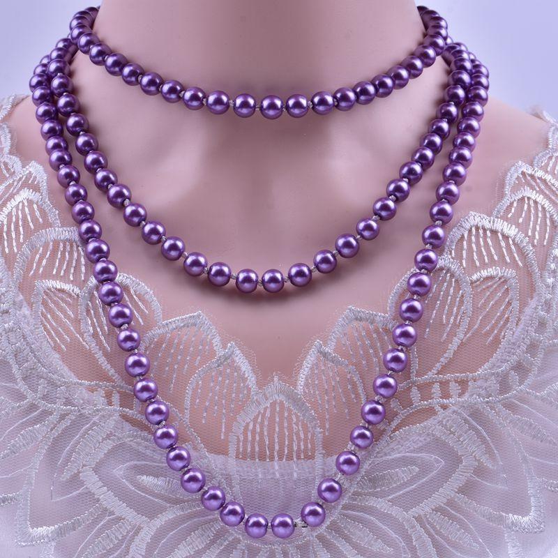 Glass Imitation Pearl Necklace Women's Simple Knotted Multi-layer Long Sweater Chain