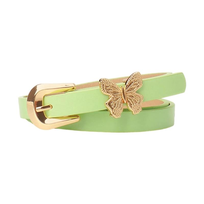 Stylish Gold Butterfly Decorated PU Leather Waist Belt Adjustable Length Waistband Sash for Dresses and Daily Outfits