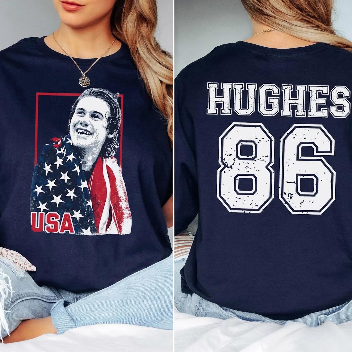 Jack Hughes USA Gold Patriotic Hockey Fan 2-Sided T-Shirt 2XL