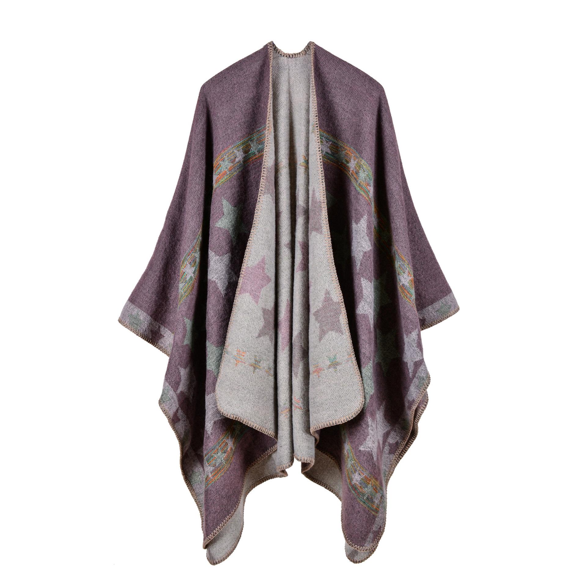 

Модный двусторонний утолщенный платок-пальто из искусственного кашемира с узором «Звезда и полоска» 130x150 cm