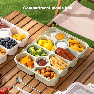 10 Compartments of Wheat Straw Lunch Box, Portable Square Food Container, Suitable for Picnicking