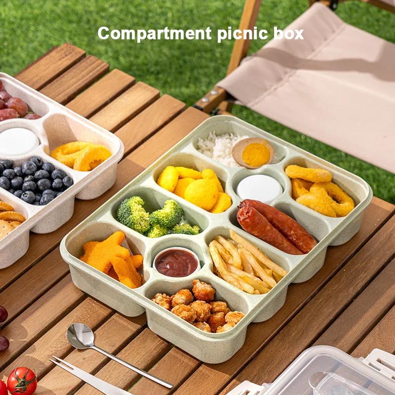 10 compartments of wheat straw lunch box, portable square food container, suitable for picnicking