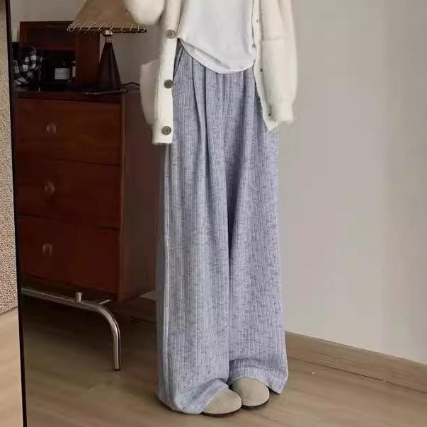 Damen gestreifte High-Waist Weitbeinige Hose mit Taschen - Lässiger Stil, Bodenlang für Herbst/Winter