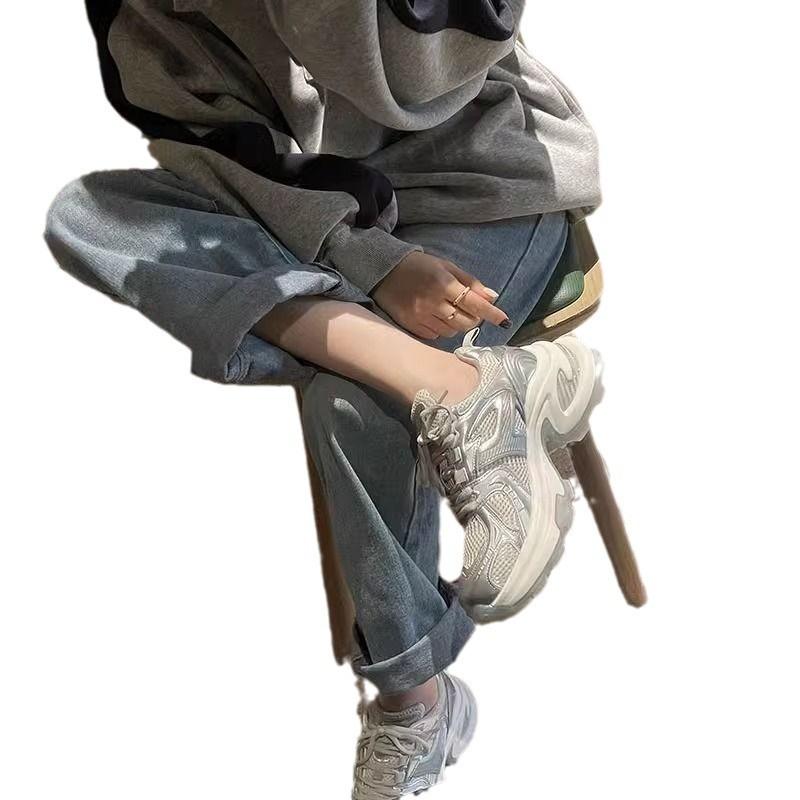 thick-soled silver dad shoes women's new autumn orgasm casual sports shoes round head mesh high heel