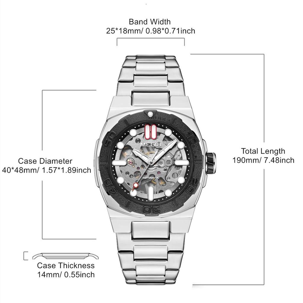 Megir Luxusní mechanické pánské hodinky Skeleton ciferník Business volnočasové náramkové hodinky Plně automatické náramkové hodinky Hodiny Relogio Masculino 8606