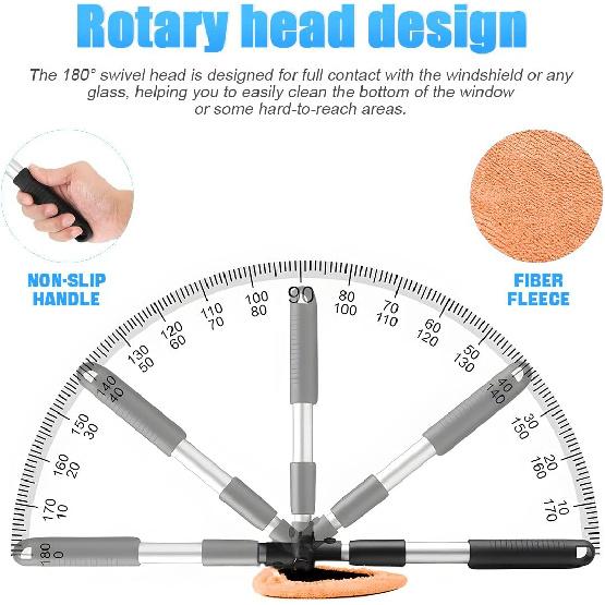 Windshield Cleaning Tool, Car Window Cleaner With Extendable Long Handle And 4 Washable Reusable Microfiber Pads, Auto Interior Exterior Glass Wiper