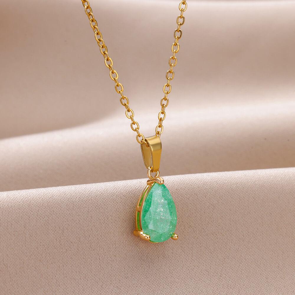 Zircon Teardrop Necklaces For Women Gold Color Stainless Steel  Waterdrop Necklace Wedding Healing Christmas Jewelry Gift Femme