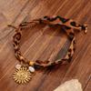 Retro Leopard Silk Scarf with Sun Face Pendant Clavicle Chain for Women