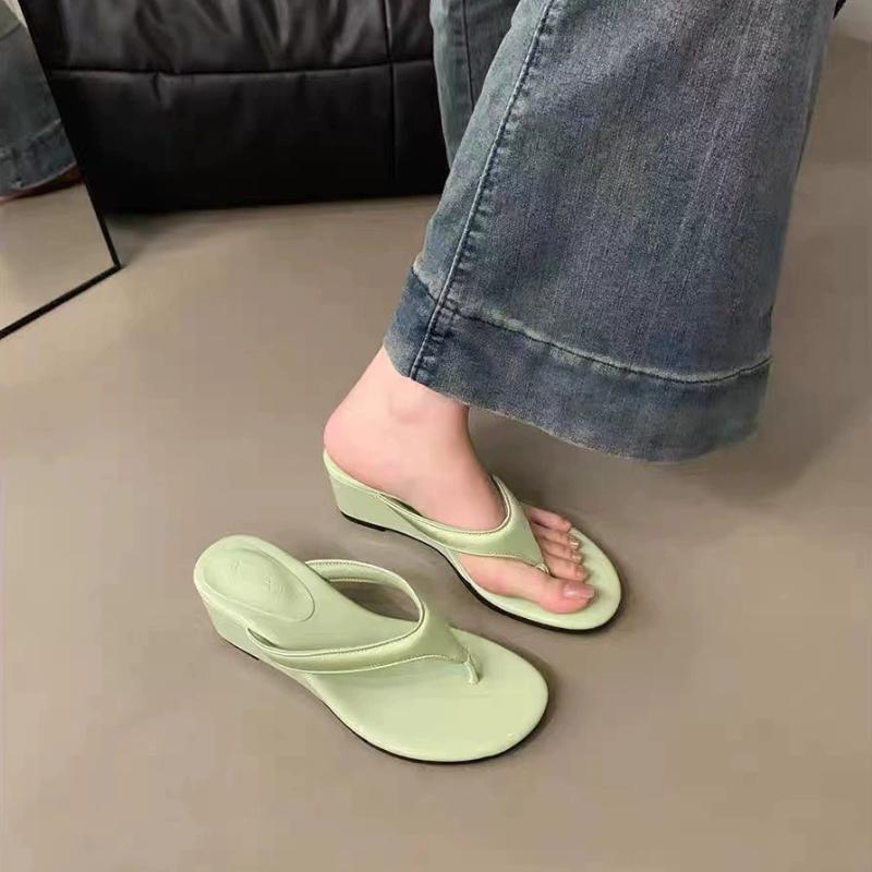 Elegant Women's Wedge Solid Color Flip Flops Korean Style Versatile Casual Slippers Outdoor Street Casual Sandal Shoes for Women