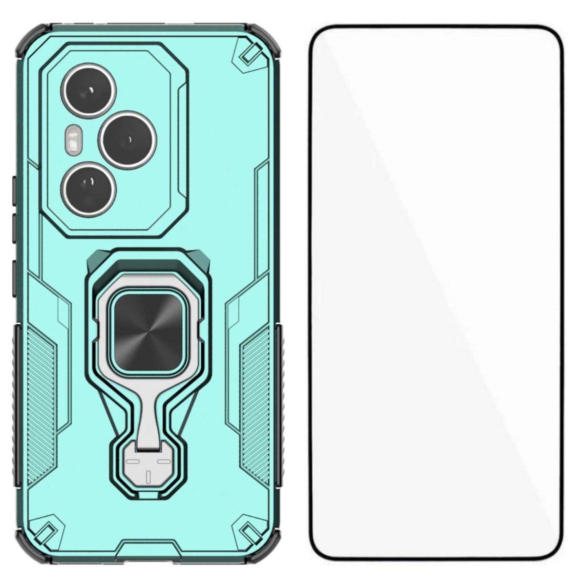 

Для Honor 400 Pro 5G (Глобальный) Чехол для телефона WANLONFENG PC TPU Задняя крышка Подставка с закаленным стеклом Green