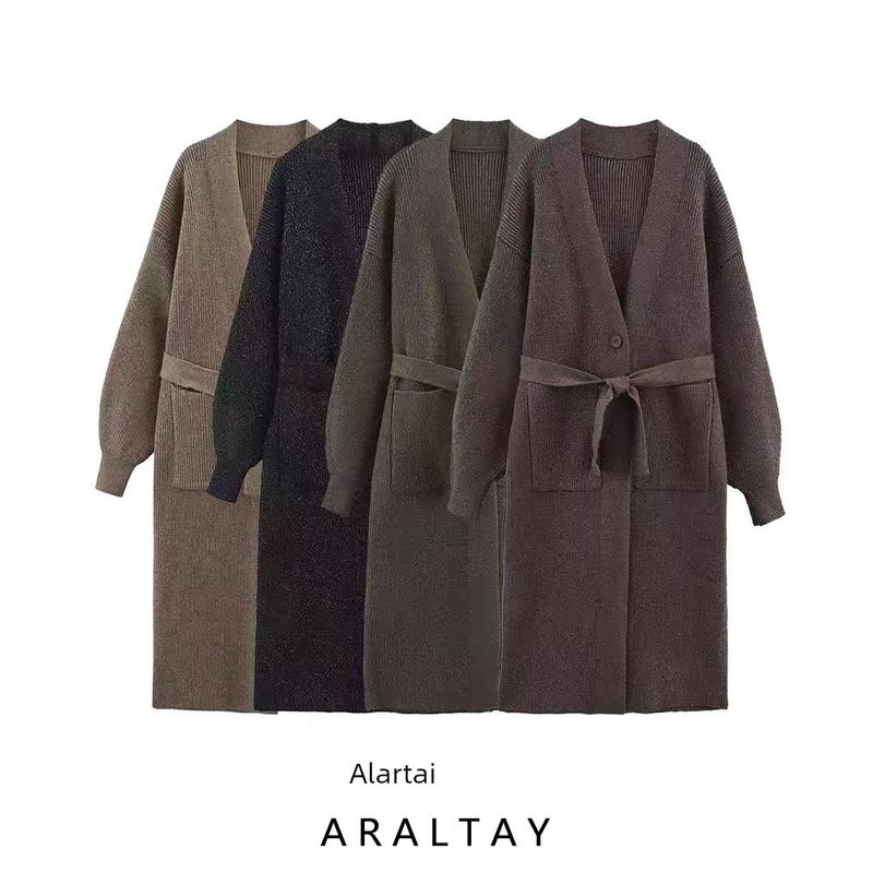 Araltay Autumn New Women's Clothing Fashion Style Fashion All-Match Casual Style Gold Thread Belt Knitting Overcoat