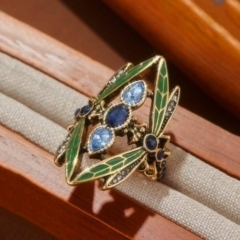 Retro Trendy  Creative Dragonfly Ring, Women's Niche Ethnic Style Holiday Party Accessories Jewelry