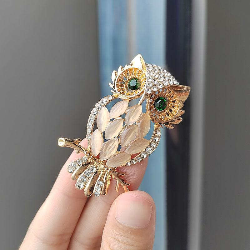Fashion Rhinestone Owl Brooches for Women Ladies Unisex Cute Animal Bird Pins Event Party Clothes Decoration Jewelry Accessories