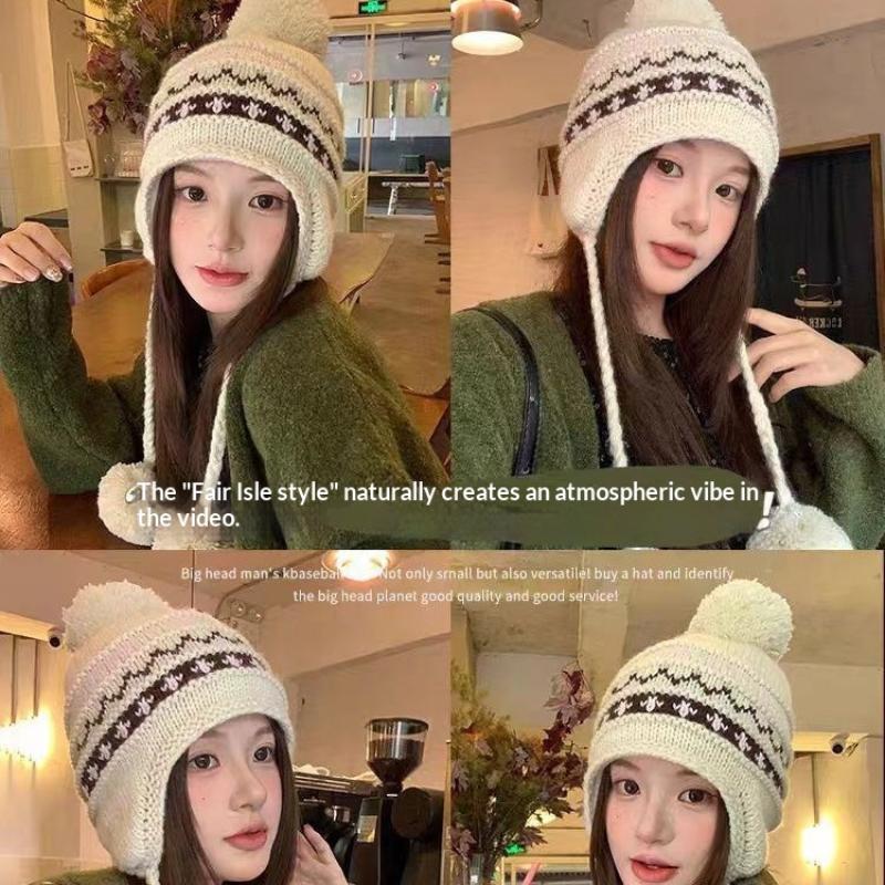 Winter Warm Hat  For Women Cap Outdoor Fair Isle Thickened Cap Protect Ears Warm Wool Couple Cap Cold Hat