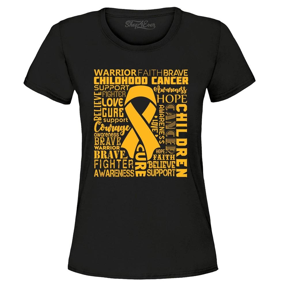 Child Cancer Gold Ribbon Word Cloud Women's T-Shirt Breast Cancer Shirts