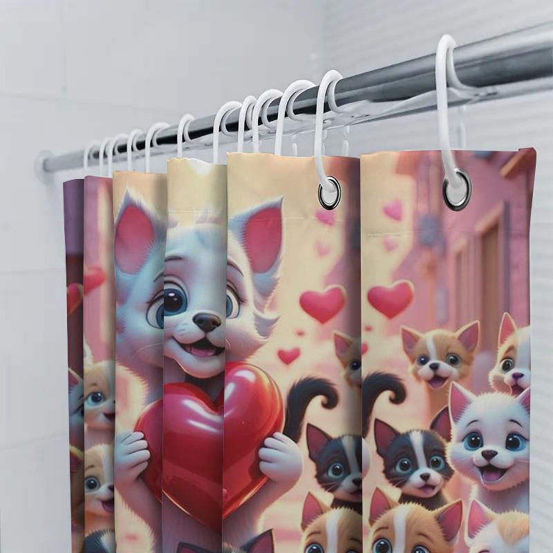Cute Cats with Heart Shower Curtain | Adorable Bathroom Decor