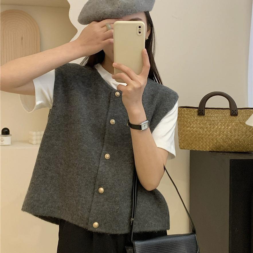 

DAFIFY Женская мода повседневная осень-зима однотонные принтованные безрукавки с круглым вырезом One Size серый