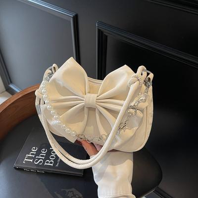 Korean Version of Casual Underarm Bag Women's 2025 New Simple Girly Bow Small Square Bag Versatile Crossbody Bag