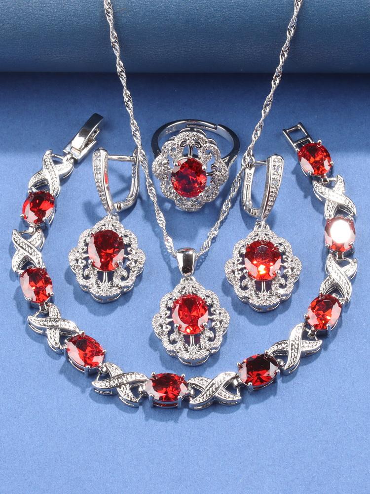 Feiner Schmuck    Originales Hochzeitsaccessoire Top Zirkon Damen Halskette Ohrringe Armband Ring Elegante Damen Sets